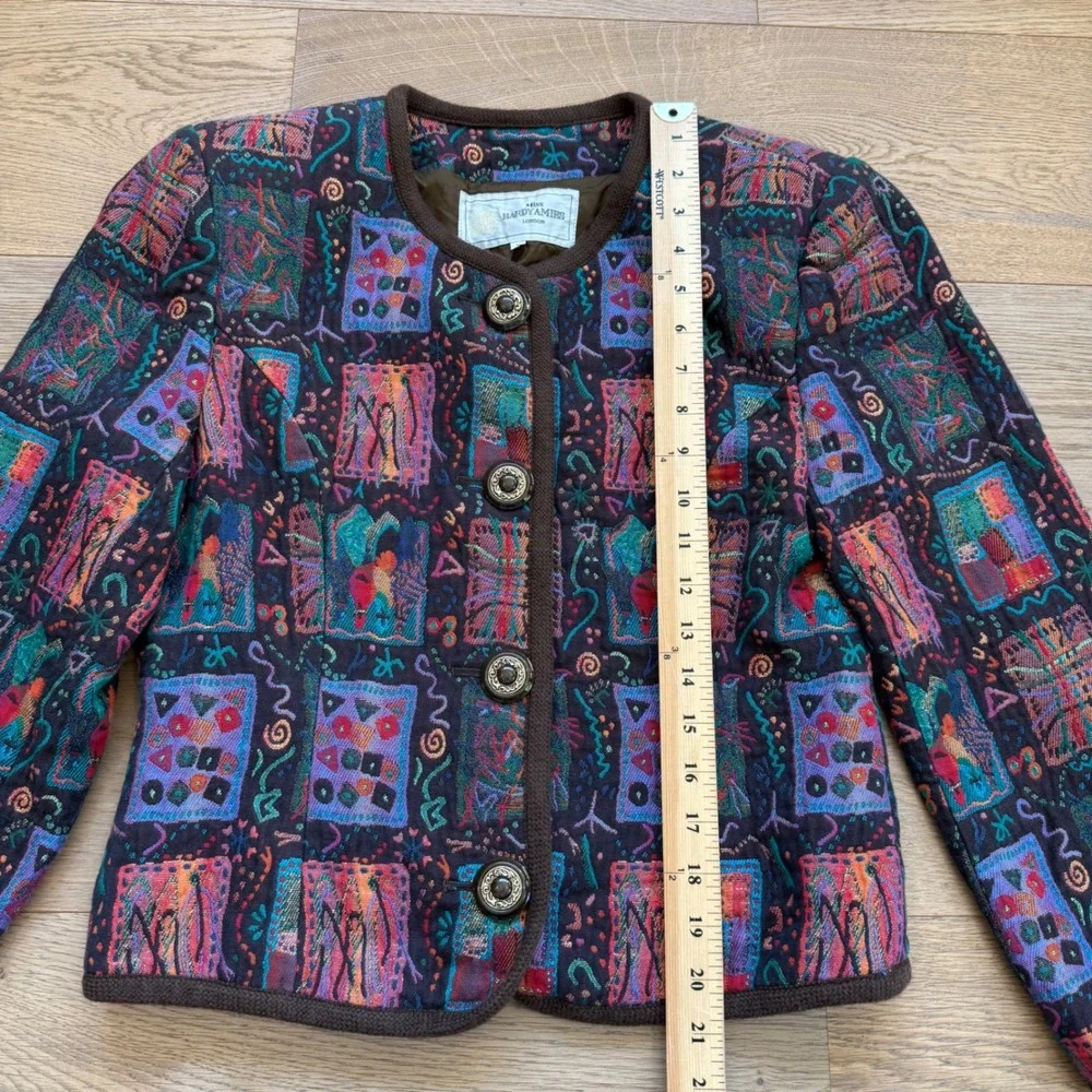 Miss Hardy Amies London Vintage Abstract Tapestry Blazer Jacket Multi Color Sz 9